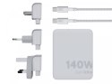 Adapter podróżny GaN Ultra 140W wtyczki EU,US,UK + kabel USB-C PD