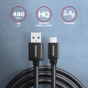 BUMM-AM20AB Kabel MicroUSB - USB A, 2m, USB 2.0, 2.4A, ALU, oplot Czarny