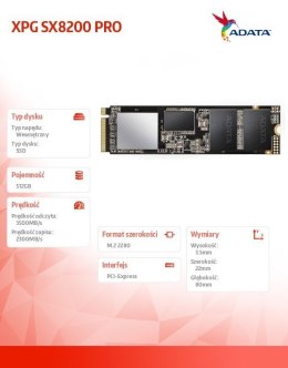 Dysk XPG SX8200 PRO 512GB PCIe 3.5/2.3 GB/s M.2