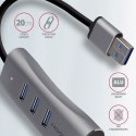 HMA-GL3AP Wieloportowy hub metalowy 3x USB-A + GLAN, USB 3.2 Gen 1, 20cm USB-A kabel, microUSB dodatkowe zasilanie